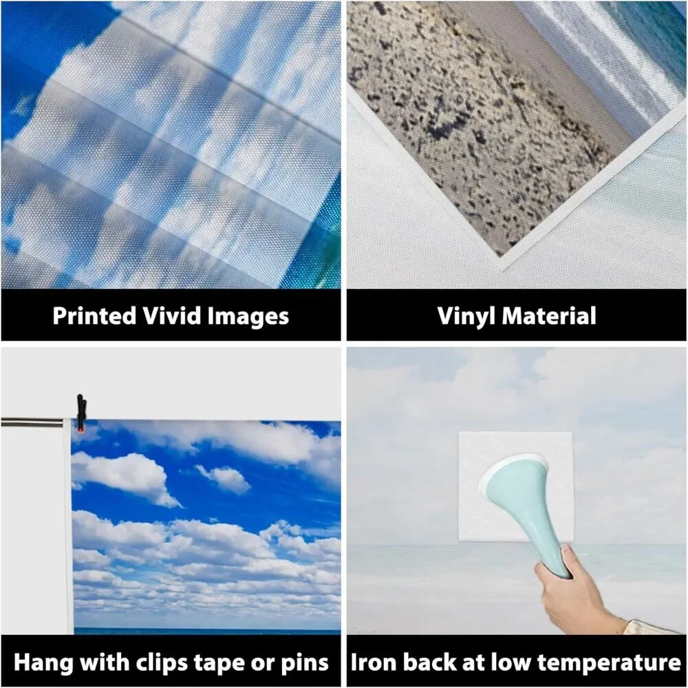 AOFOTO 10x7ft Beach Background Blue Sky White Clouds Photography Backdrop